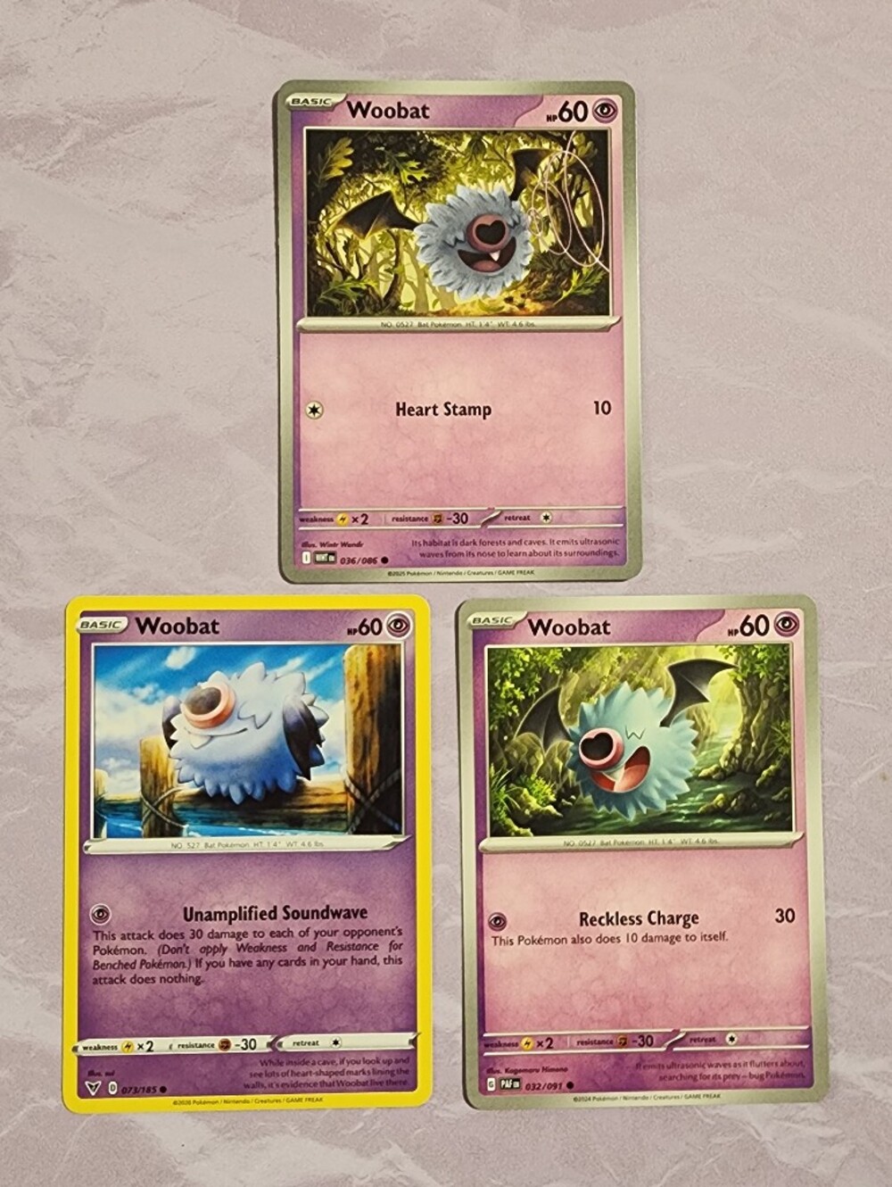 Woobat Pokémon Card Lot – 3 Different Cards